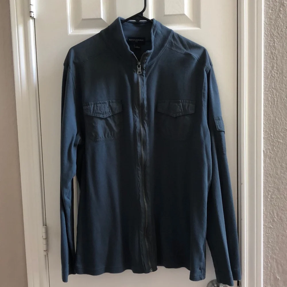 Banana Republic Men's Zip-Up Sweater Bluish Grey Cargo Utility Jacket Size Large
